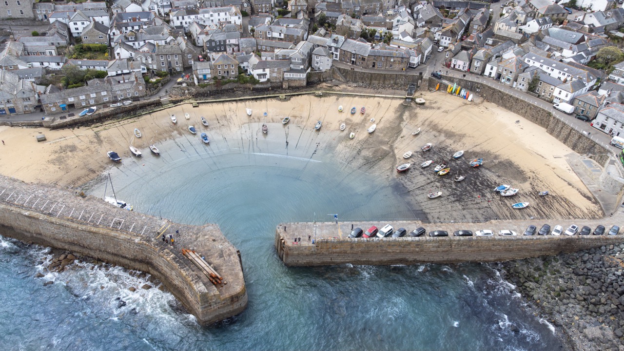 Aerial View Jetty Mousehole Cornwall